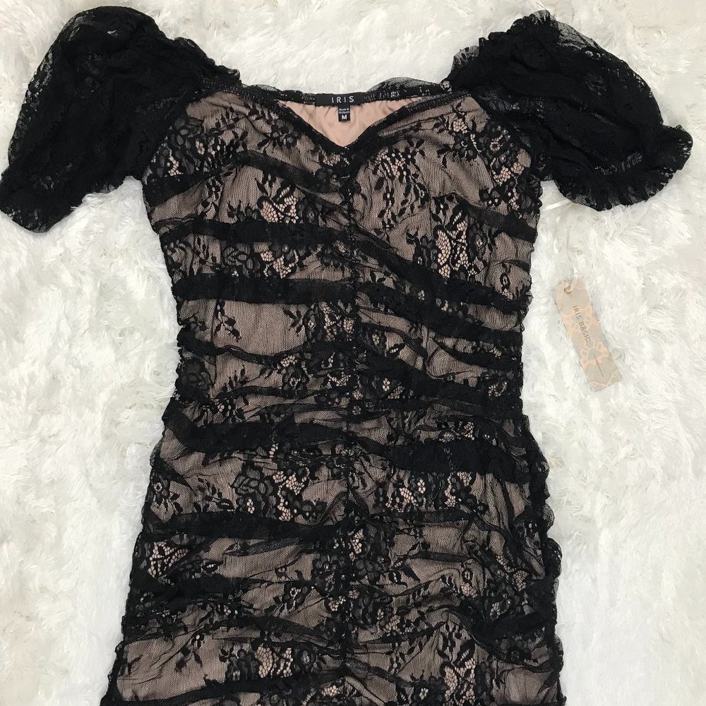 IRIS Ruched lace mini dress